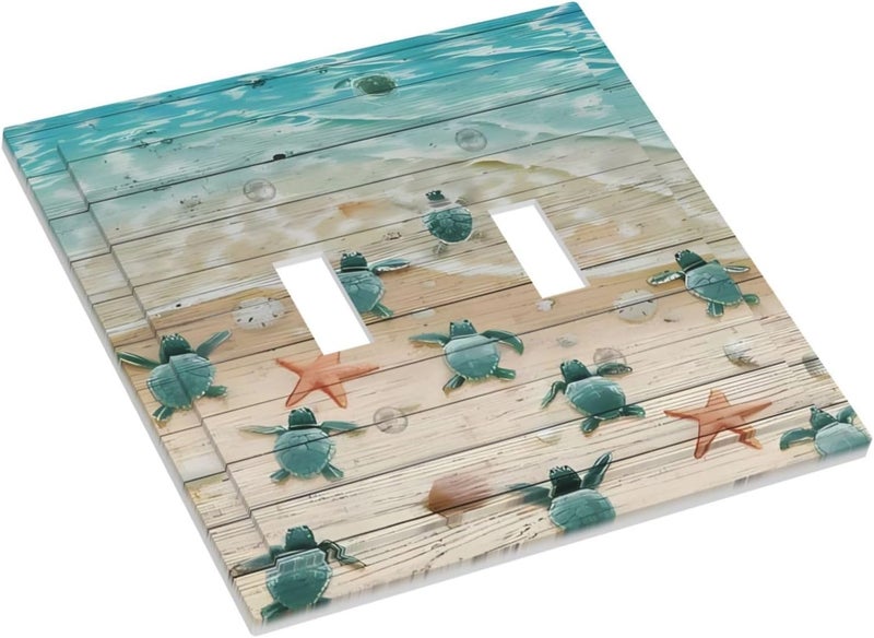 ranedula Turtle Beach Village Wood Double Toggle Light Switch Cover Decorative 2 Gang Wall Plate Electrical Faceplate for Bathroom Home Living Room Decor 5 x 4.9 In - Image 3